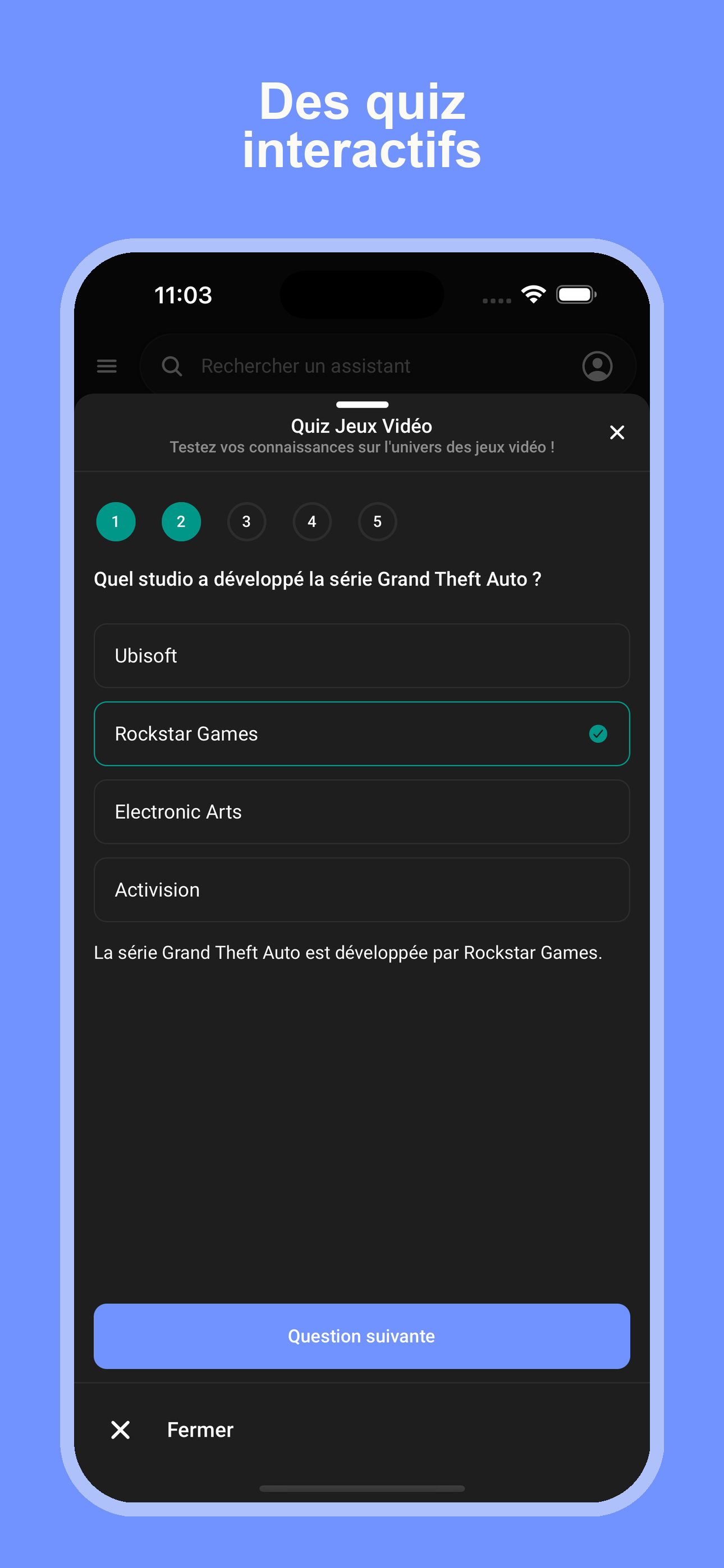 Quiz interactifs – capture d’écran